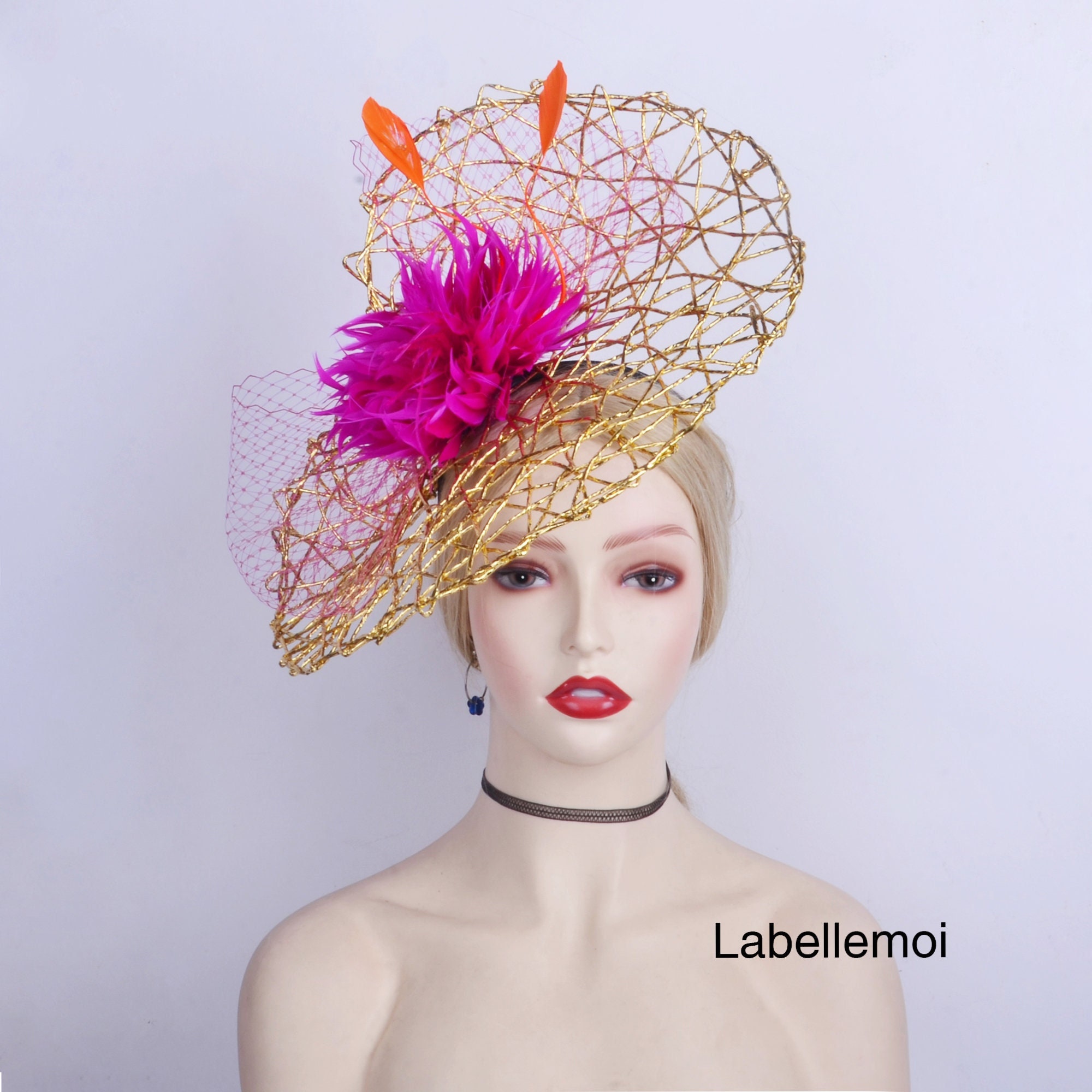 Elegant Pink and Gold Women\'s Hat Couture Designer Luxury Pillbox Hat, Beige Pink Metallic  main image 4