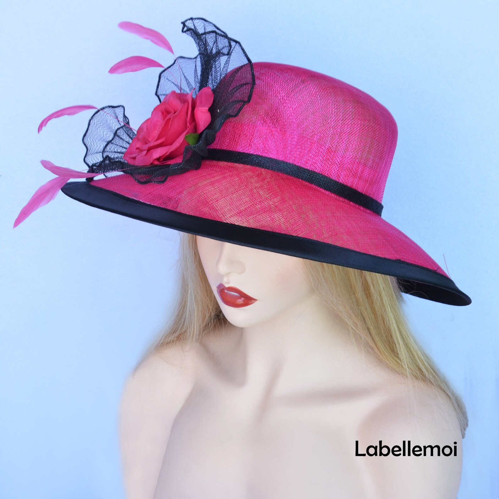 Hot pink /black Ladies formal dress hat Kentucky Derby hat Etsy