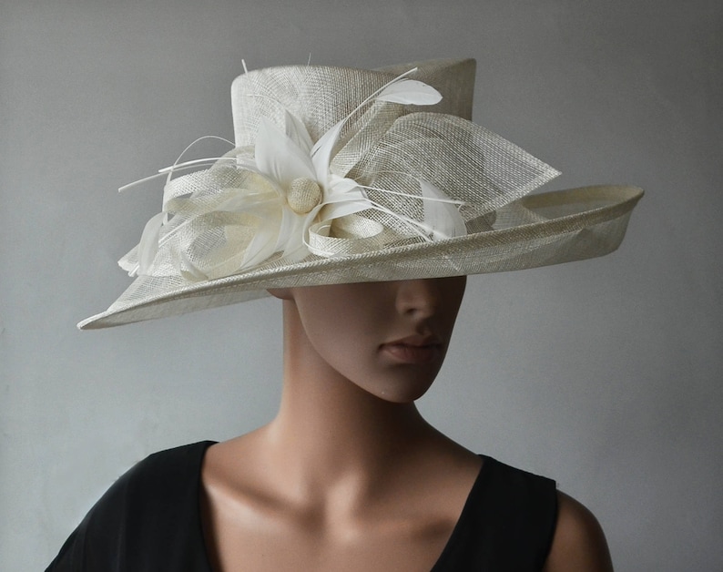 Ivory Sinamay Hat Large Dress Church Hat Fascinator With Etsy