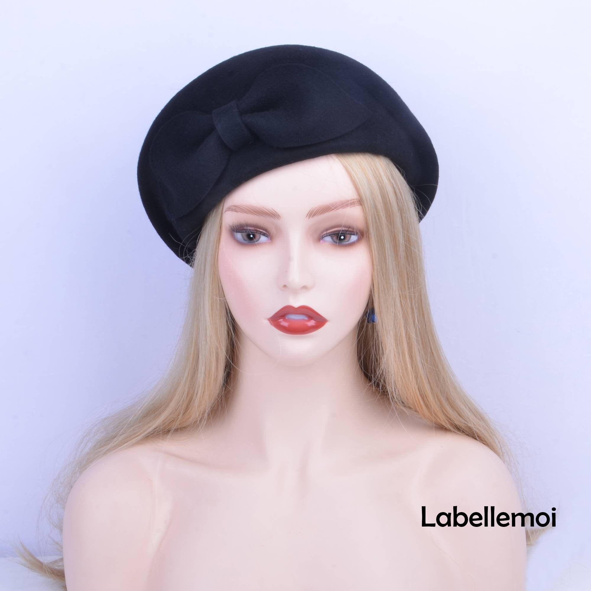 Chapeau Melon Femme En Feutre De Laine Noir – Ruban Strass, Fait Main USA, Taille 7 1/2