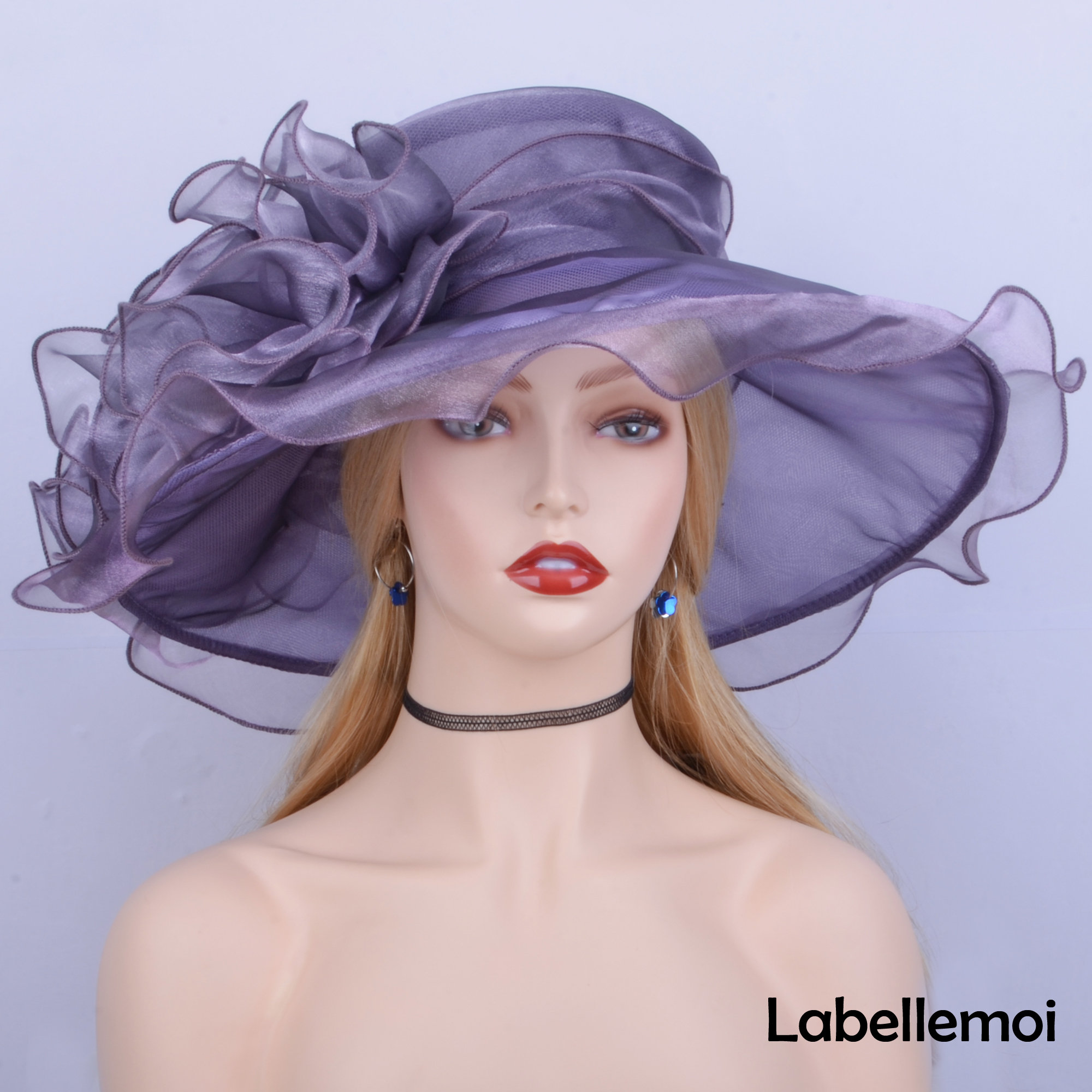 7351 Fashion Derby Hat For Women Large Wide Brim Kentucky Organza Hats Kentucky Derby Hat Large Wide Brim Sinamay Gray Hat With  main image 2