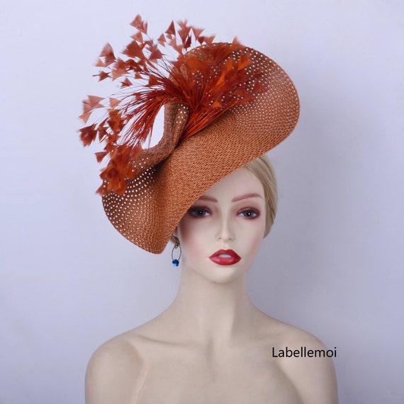 Feathered Tan Fascinator Hat Buy Beige Brown Chocolate Gold Tan Feather Kentucky Derby  main image 2
