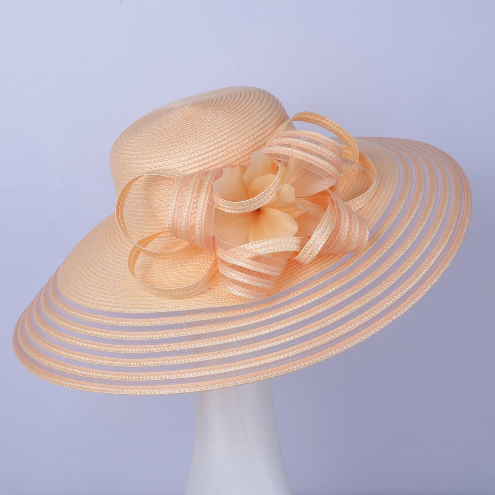 Lawliet hat fascinator high afternoon tea church peach sinamay flowers bow brim Peach Church Hat - Etsy main image 2