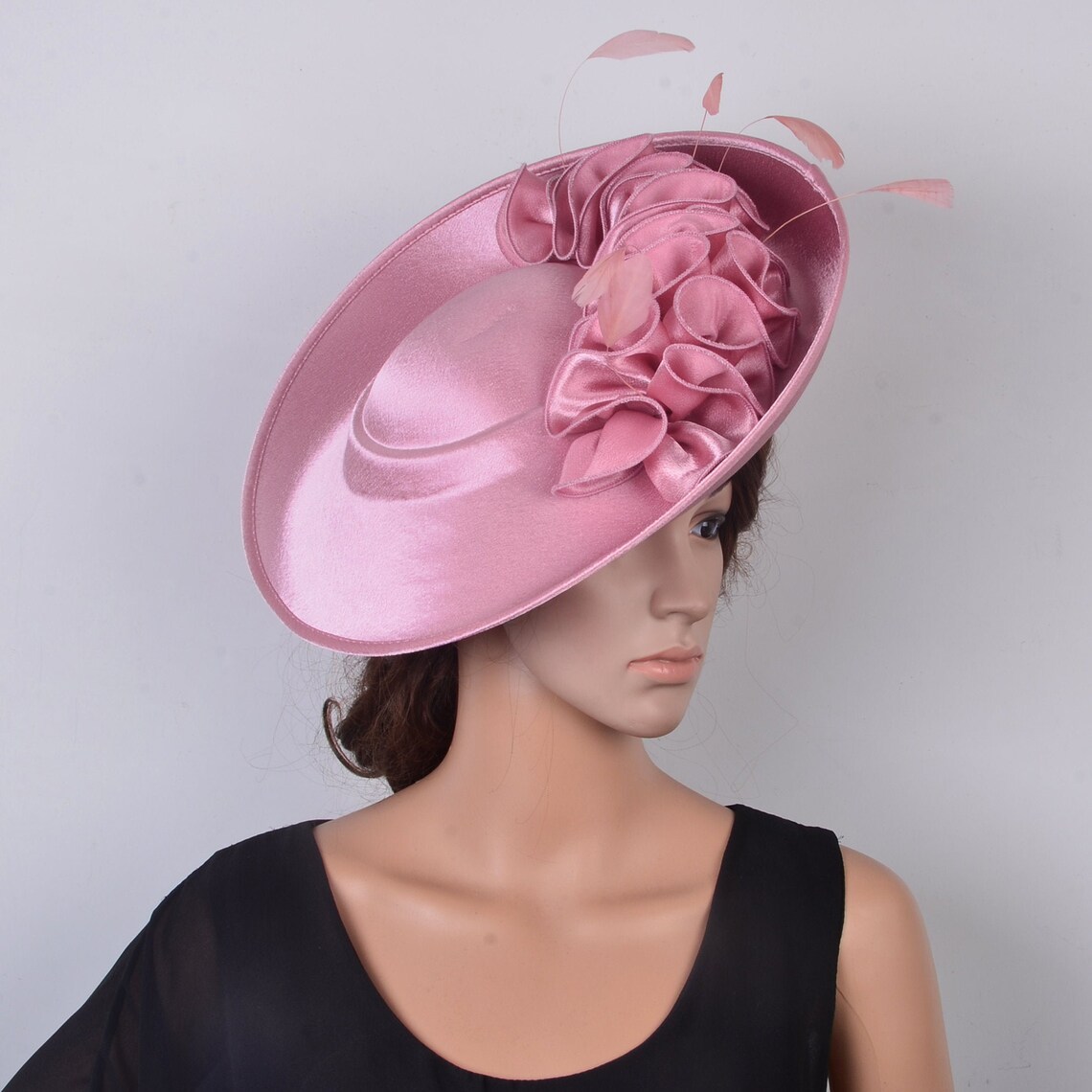 Exclusive Large blush pink High quality Formal Satin hat Etsy