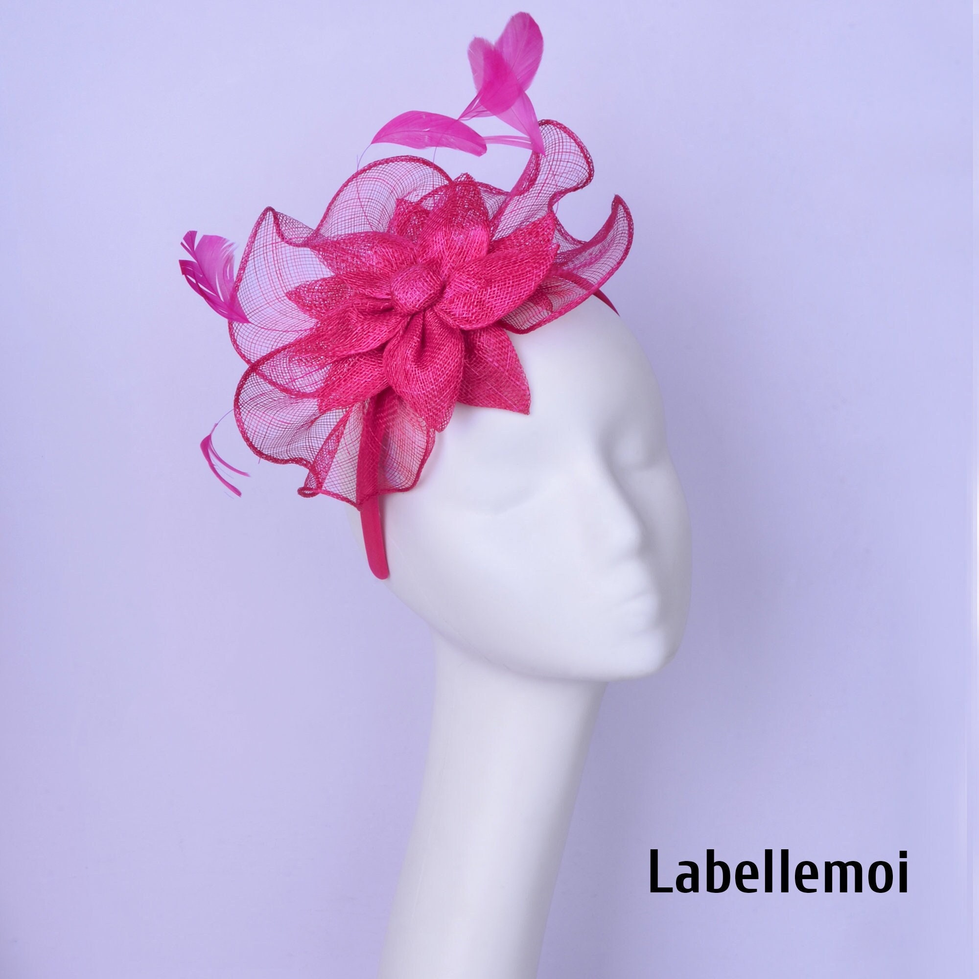 New Hot pink Fuchsia sinamay fascinator headband headpiece Girl's fascinator hat for Ascot Wedding Kentucky Derby Tea Garden Party Easter
