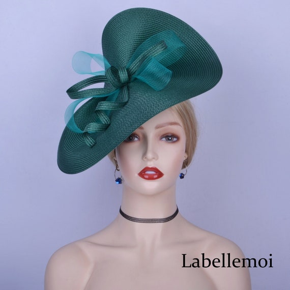 Vintage Style Teal Green Mesh Fascinator Hat Rhinestone Bow Wedding Tea Party Blue/Orange/Green Feather Fascinator Hat Clip Wedding Tea  main image 3
