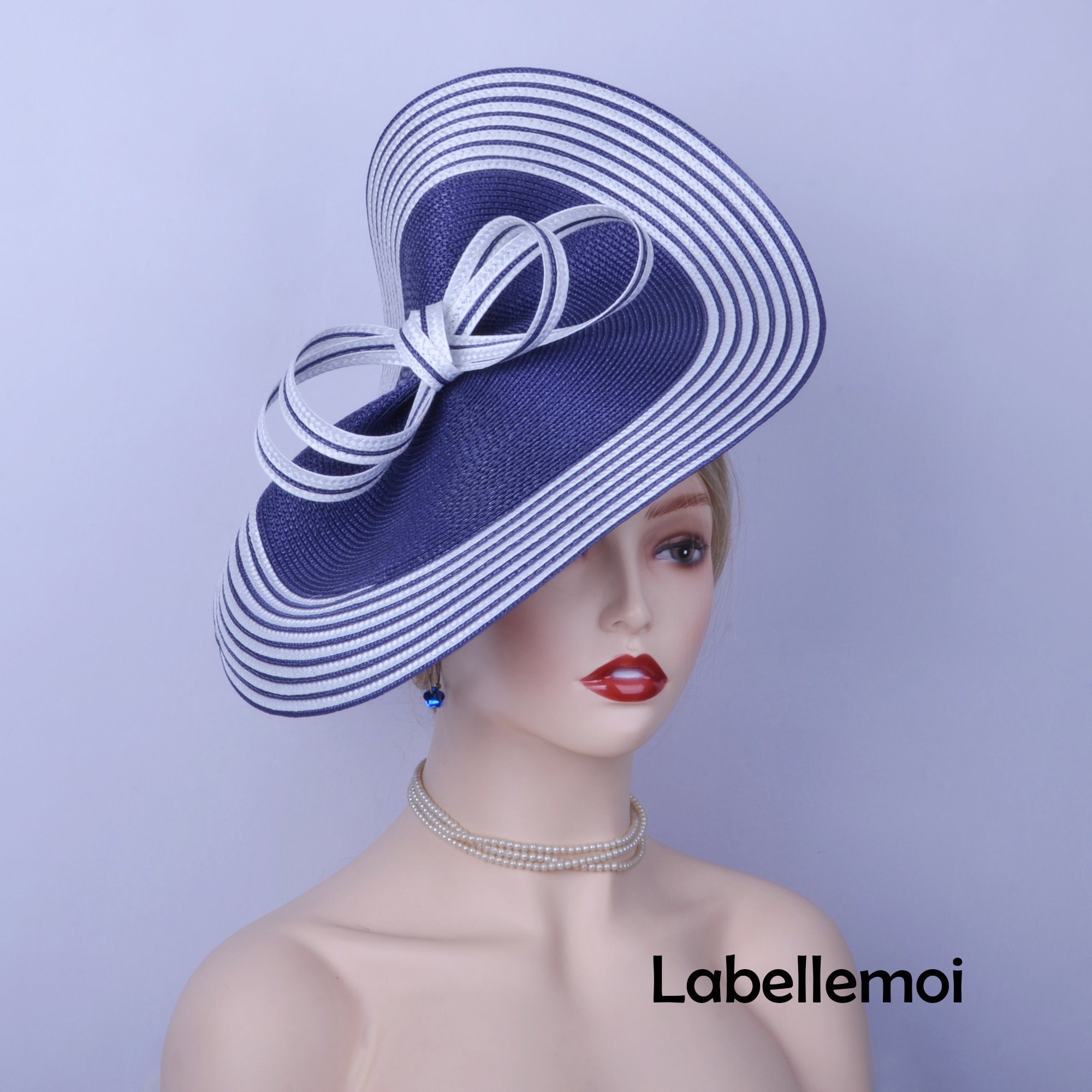 Navy Blue/white Stripe Fascinator Large 