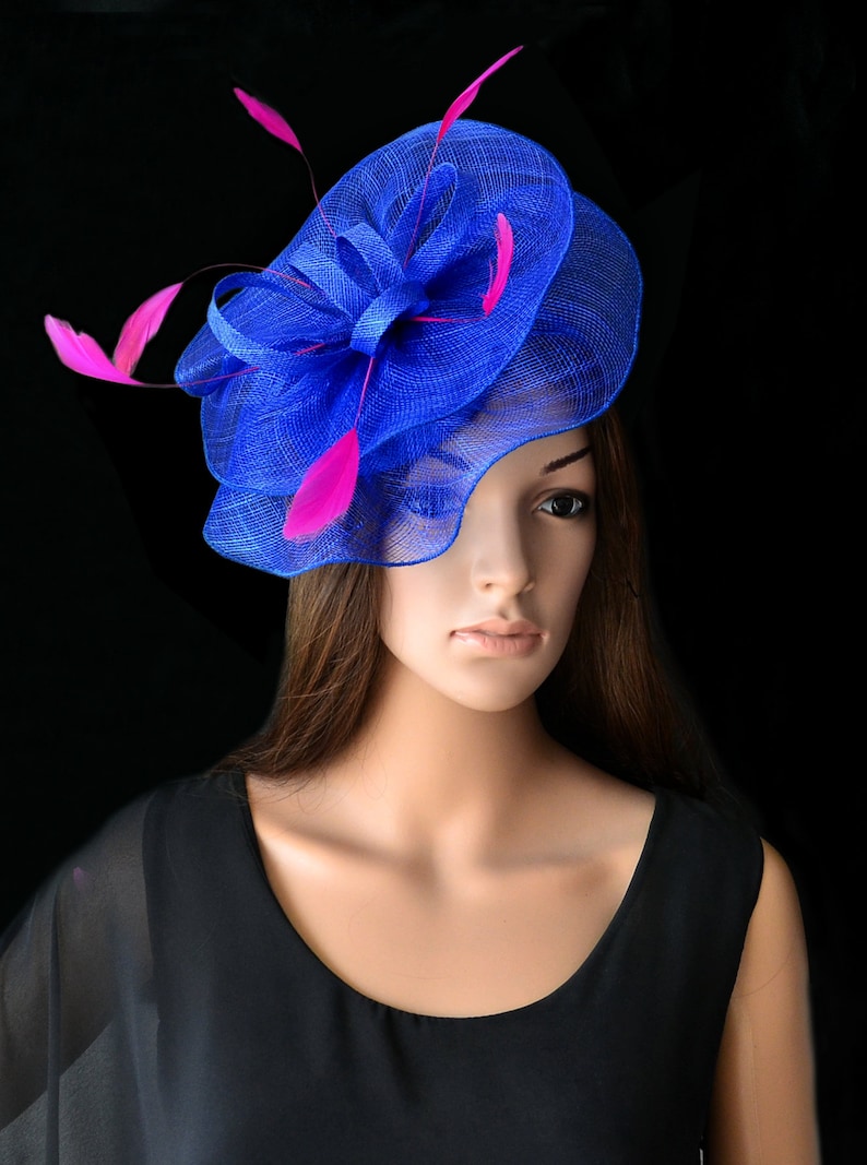 Cobalt Blue Fascinator Royal Hot Pink Fuschia Sinamay Etsy Australia