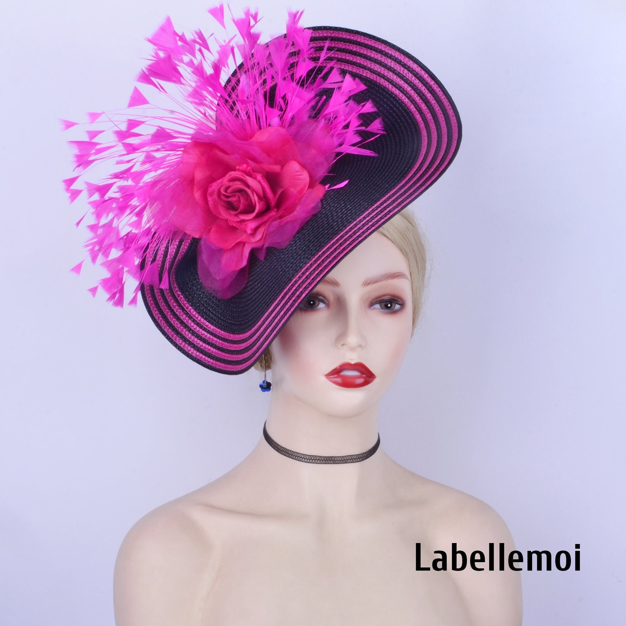 New Black/fuchsia Fascinator Hat Hot Pink Disc Saucer  display picture 1