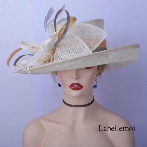 Ivory Champagne Silver Sinamay Hat 