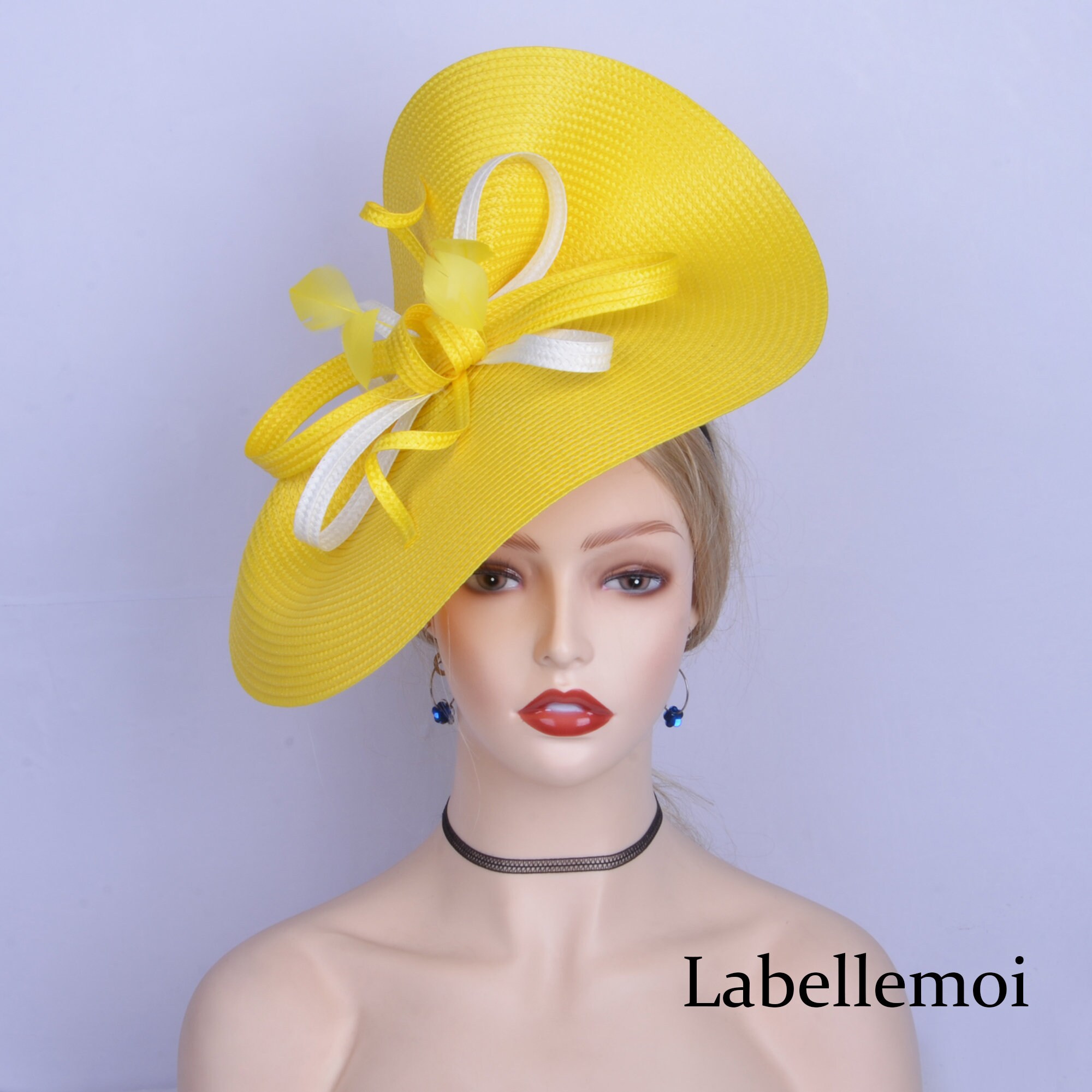 Exclusive Yellow/white Fascinator Hat Large Saucer Hatinator Etsy UK