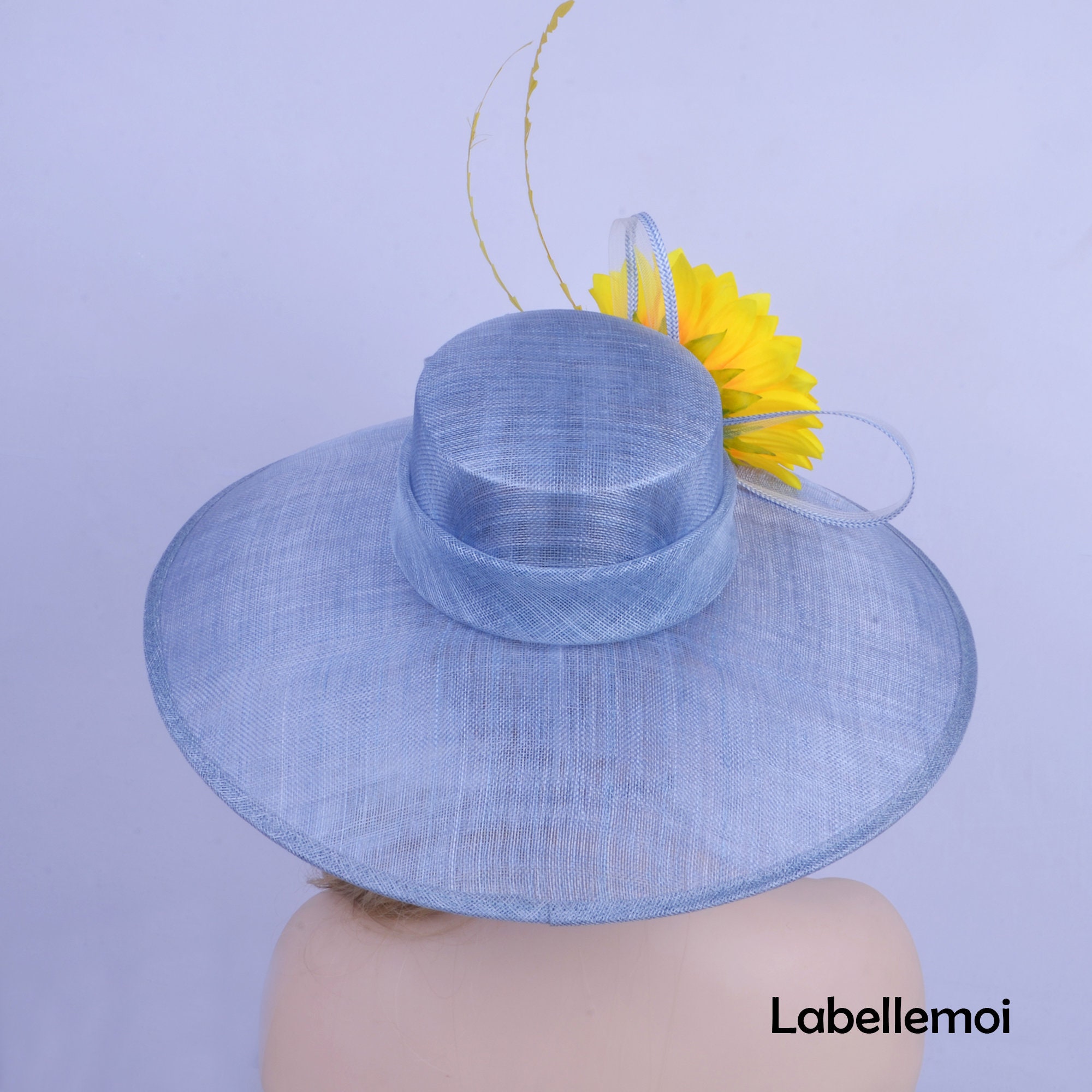 Extra Large Sinamay hat Light blue/yellow Kentucky Derby hat Etsy