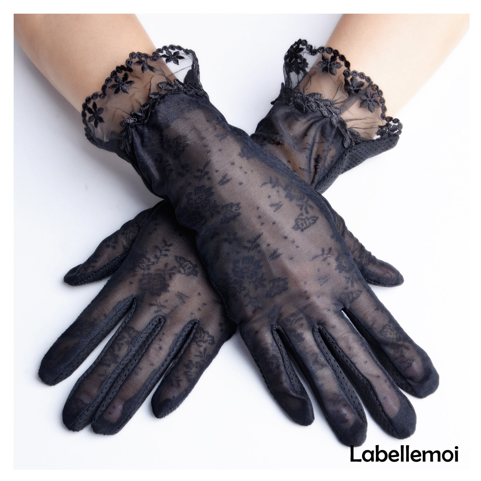 New Antiuv Elegant Silver Grey Lace Glove Womens Short Glove Etsy