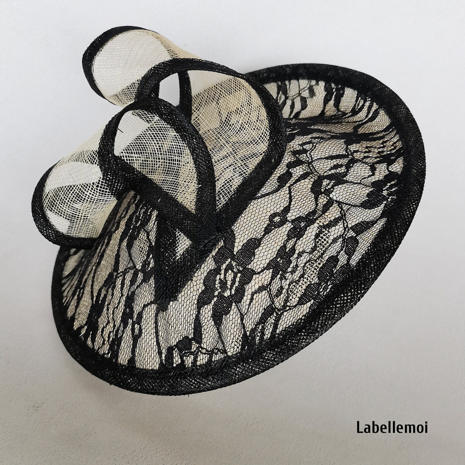 New Black/cream Lace Fascinator Sinamay Saucer Disc Hatinator Etsy