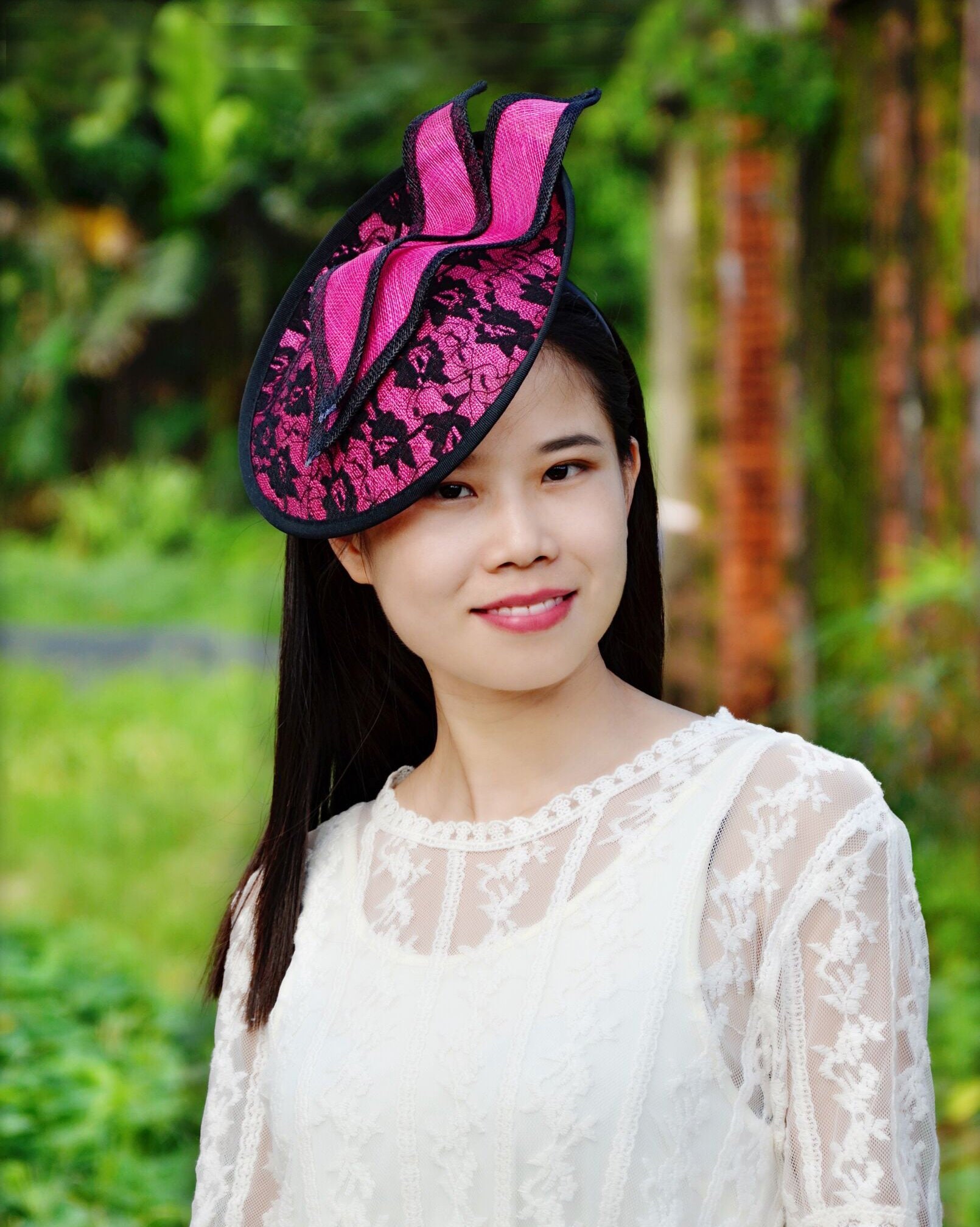 NEW Fuchsia Hot Pink/black Sinamay 