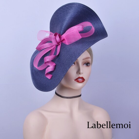 Large Navy Blue/fuchsia Pink Fascinator 