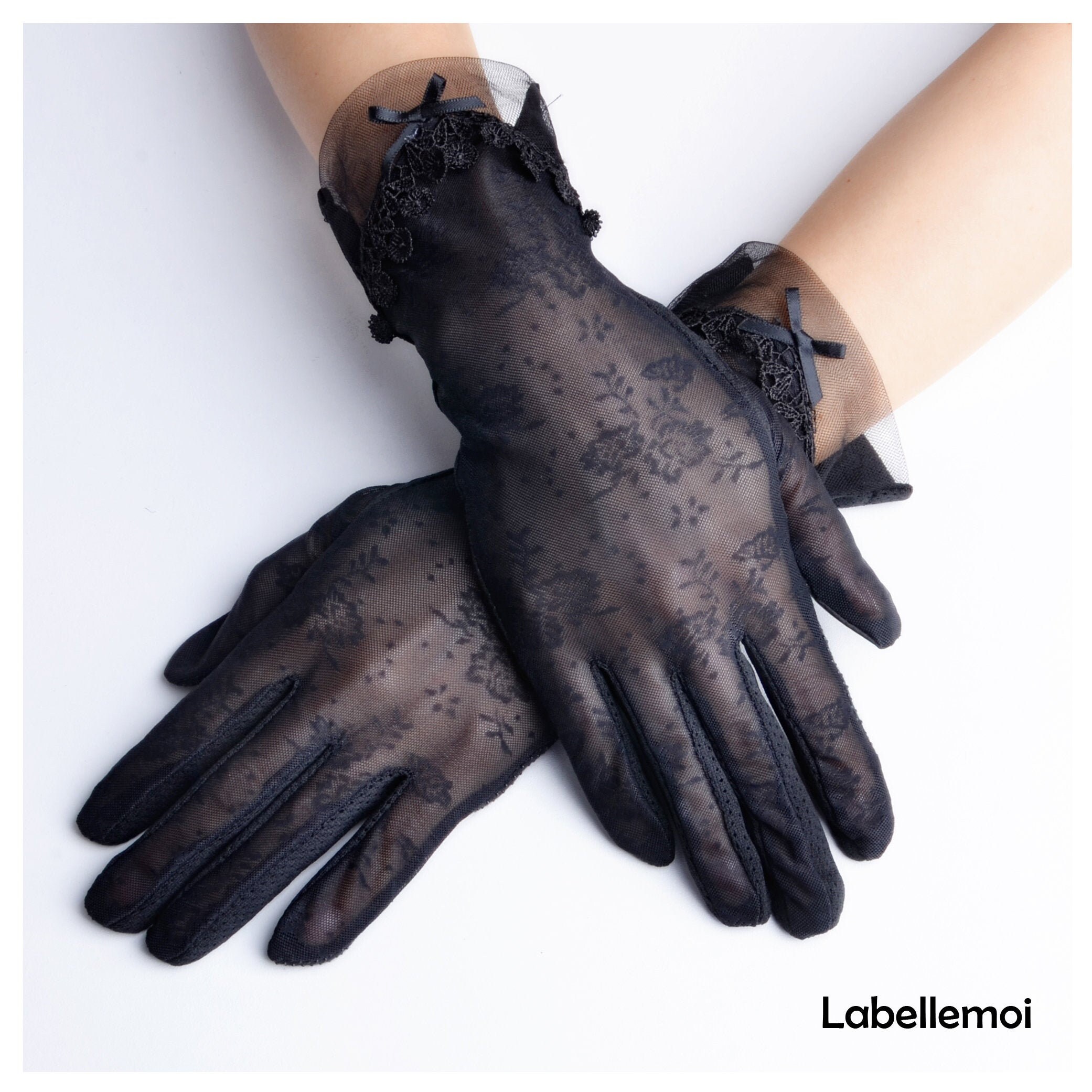 New Elegant Gray Lace Glove Women display picture 2