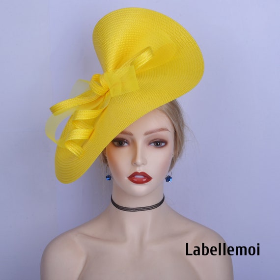 BCBG BCBGeneration Neon Yellow Straw Fascinator Hat with Bow Lemon Yellow Statement Kentucky Derby Hat Fascinator Ascot  main image 2
