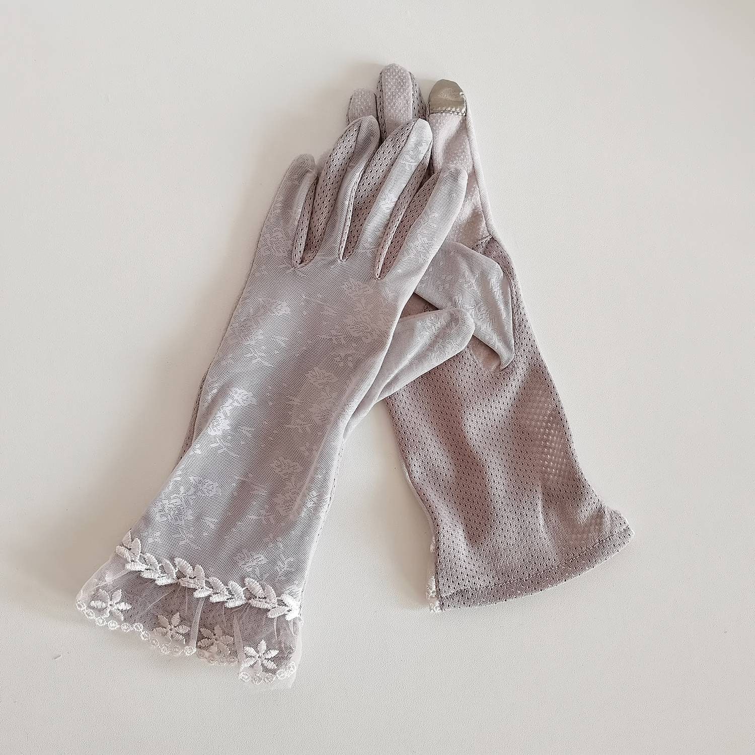New AntiUV elegant Silver grey lace glove womens short glove Etsy