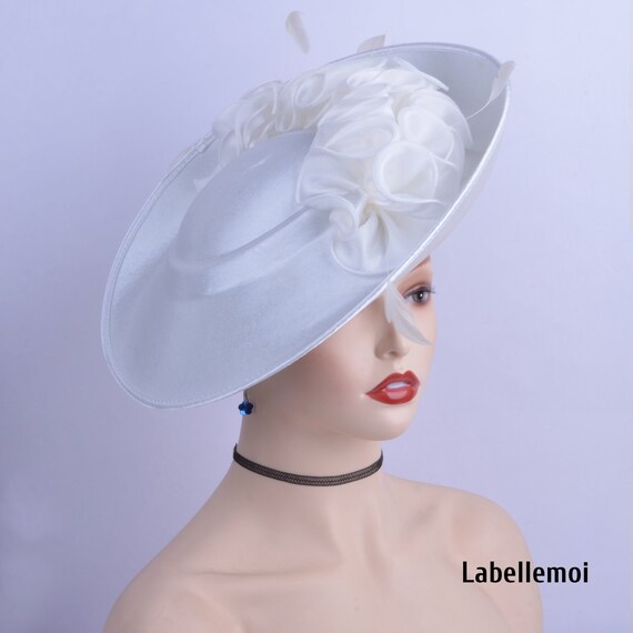 Big Ivory Wedding Hat Satin Fascinator 