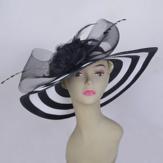 Exclusive Design Ladies Large Brim Black/white Kentucky Derby Hat