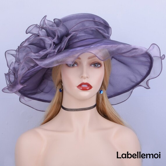 Women Organza Church Tea Party Hats Floral Deep Purple Women main image 4