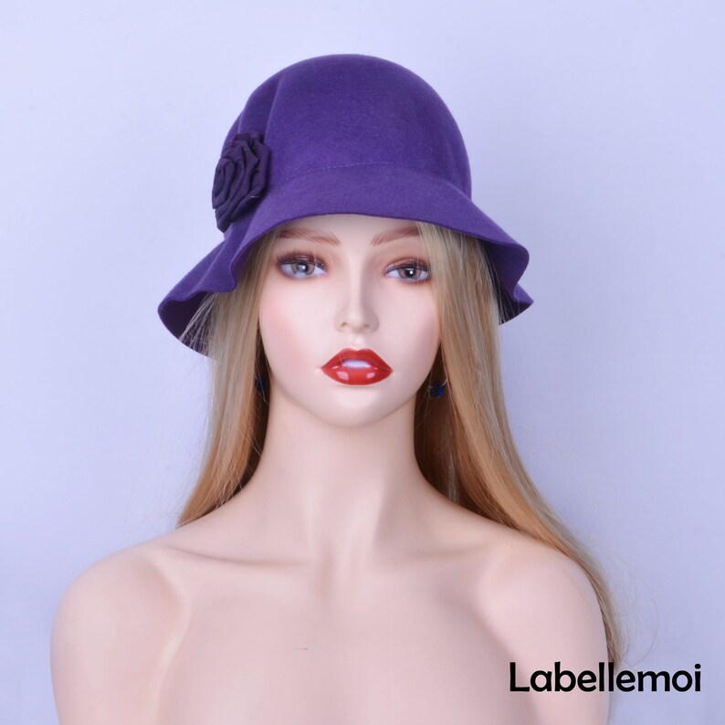 SALE Fashion Purple Wool Felt Hat Winter Hat W/handmade Ribbon Etsy