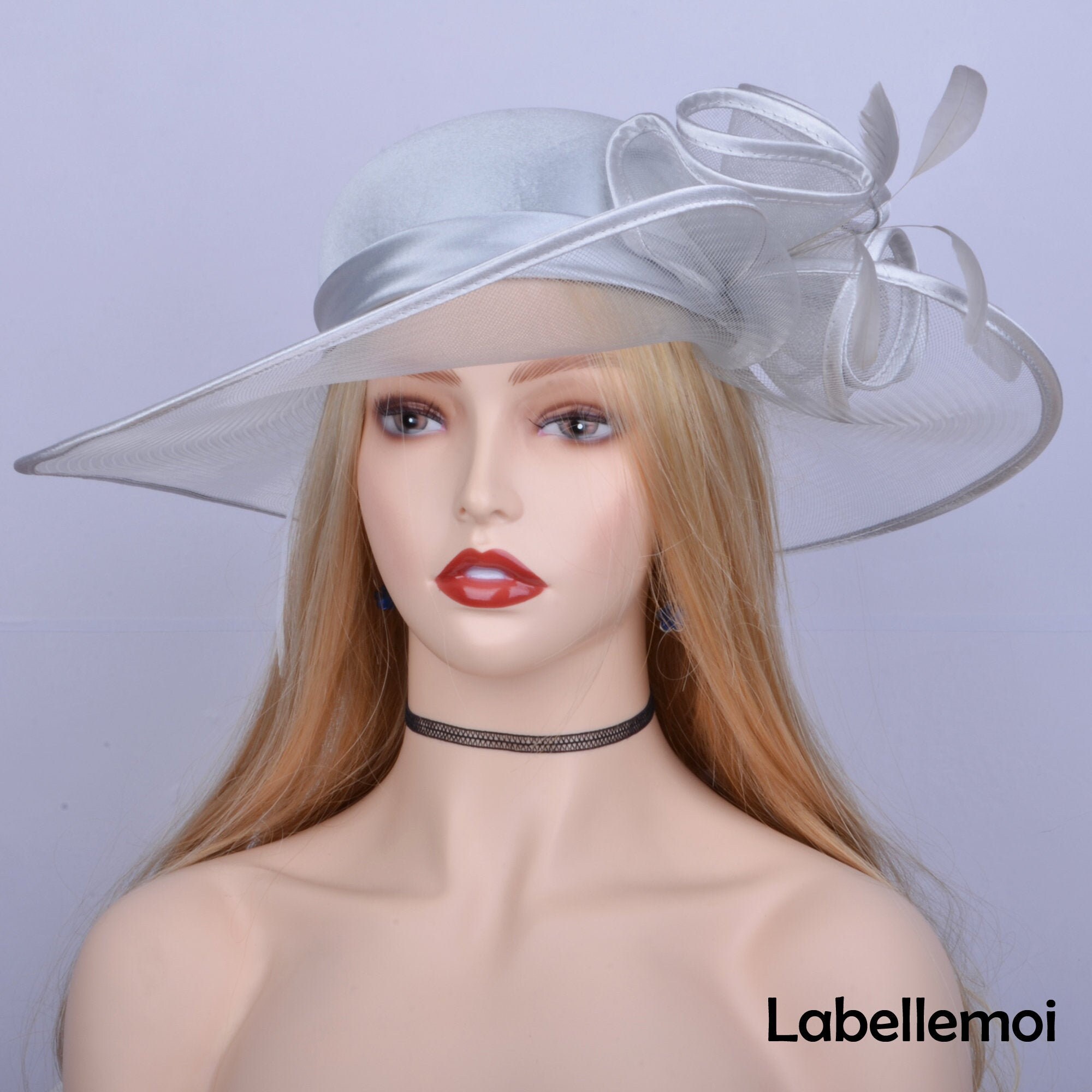 New Big Silver Grey Derby Hat Wide Brim 