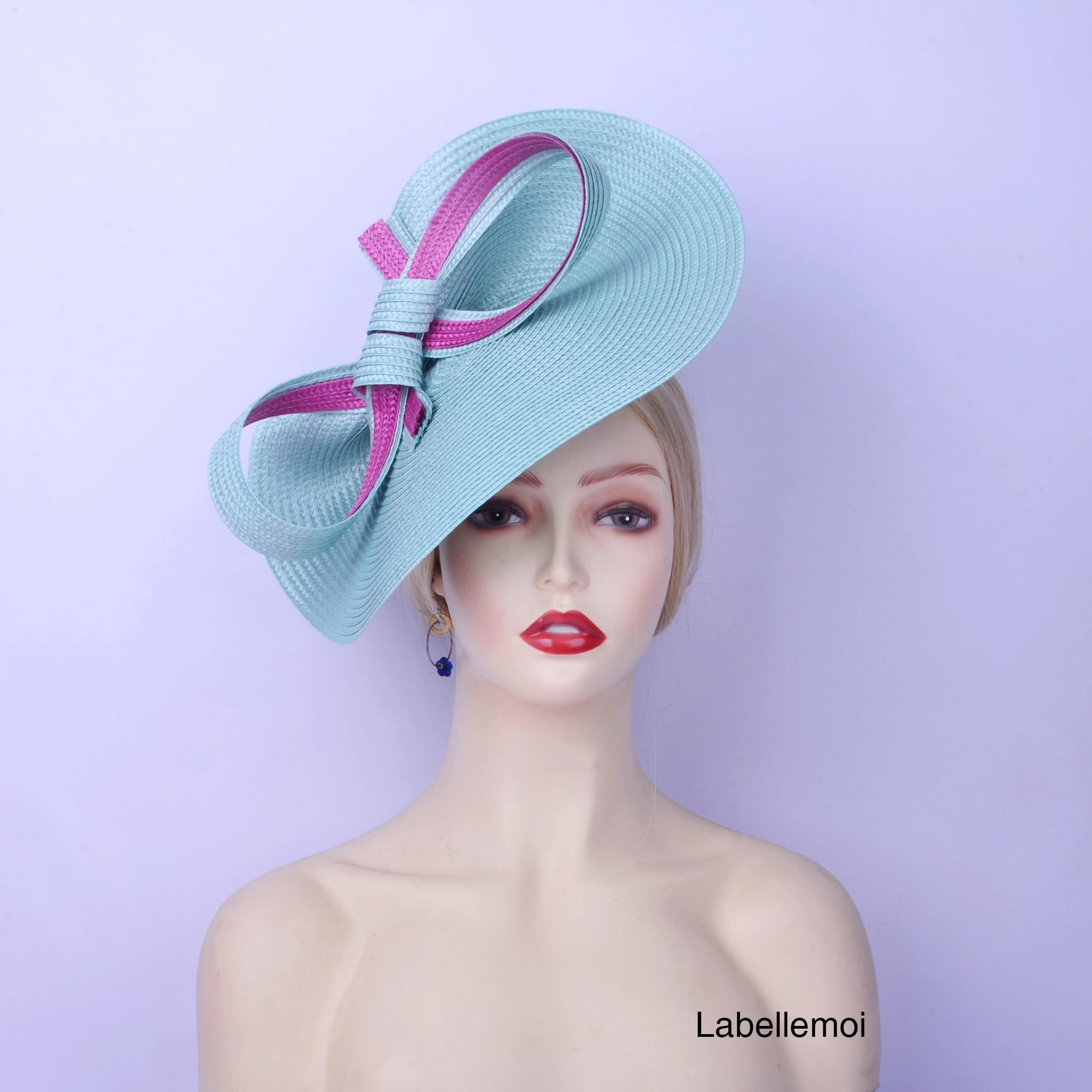 Pale Blue/hot Pink Fascinator Hat Two Tone Large Saucer  display picture 1