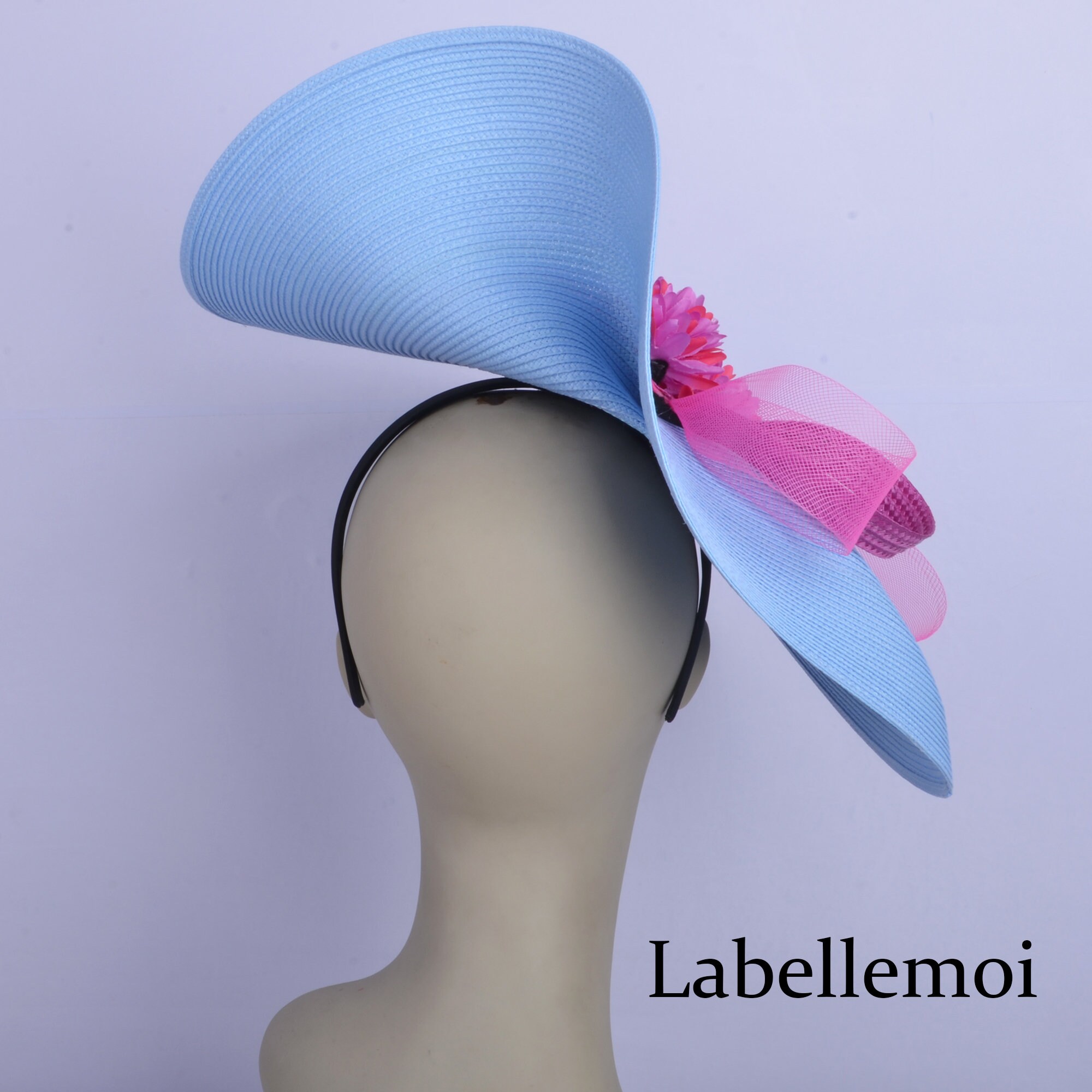 New exclusive powder blue/pink fascinator large saucer Etsy