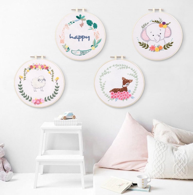 DIY Craft Cute Elephant Flower embroidery,Hoop Art,Hand Embroidery Art,Modern Embroidery Kit,Embroidery Pattern,Wall Decor,Home Decor,gifts