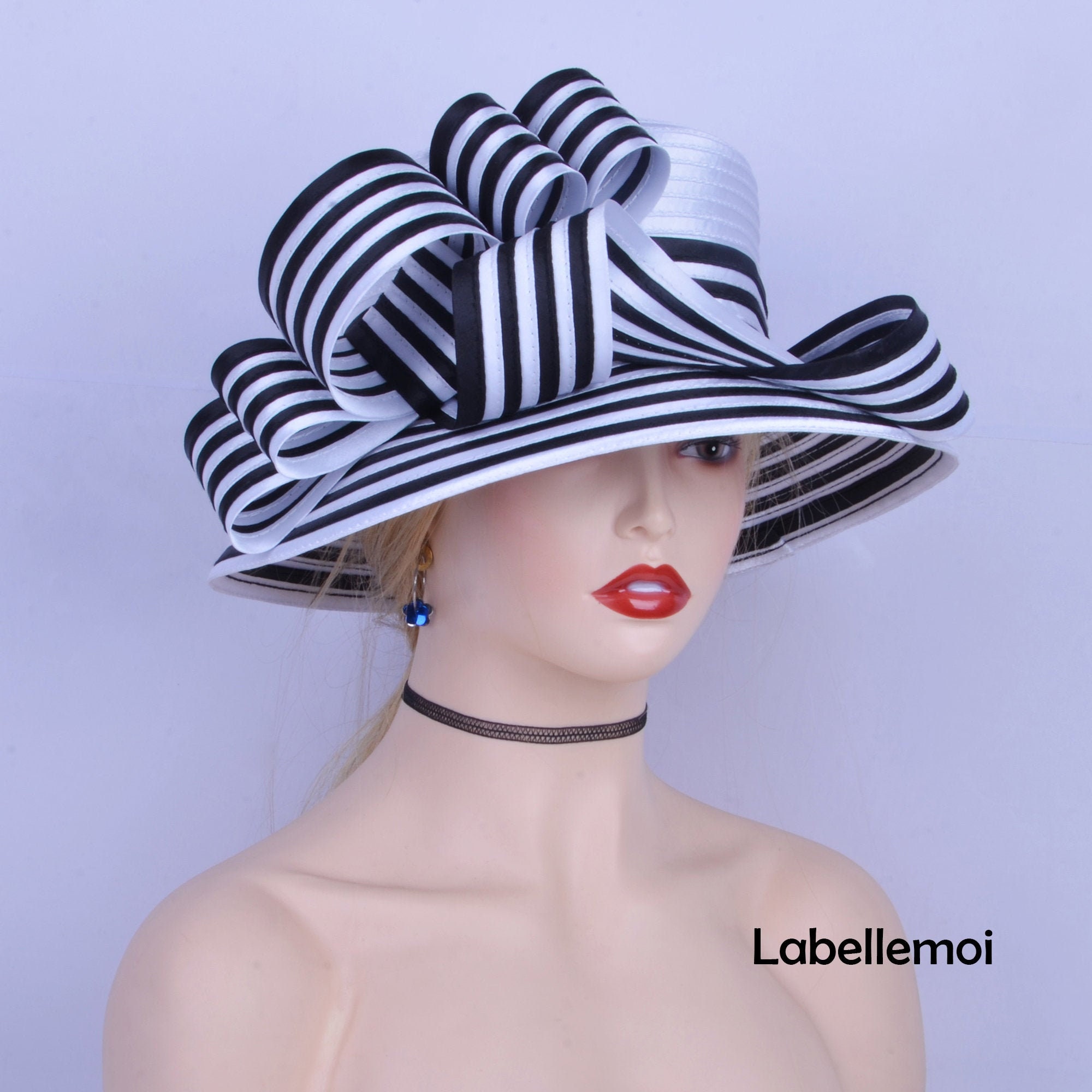 White Black Church Hat Kentucky Derby Hat Satin Hat for Races