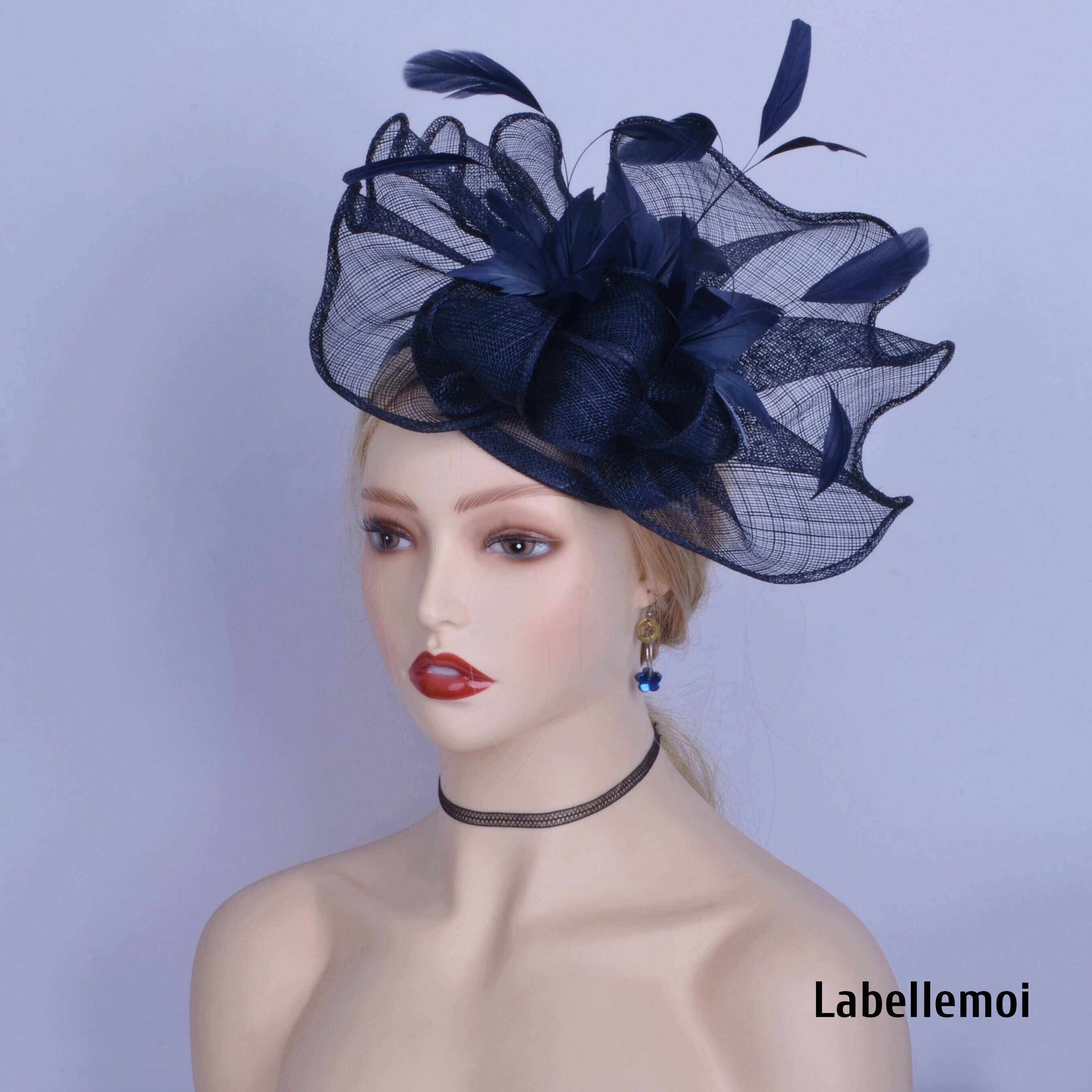 Navy Blue Sinamay Fascinator 