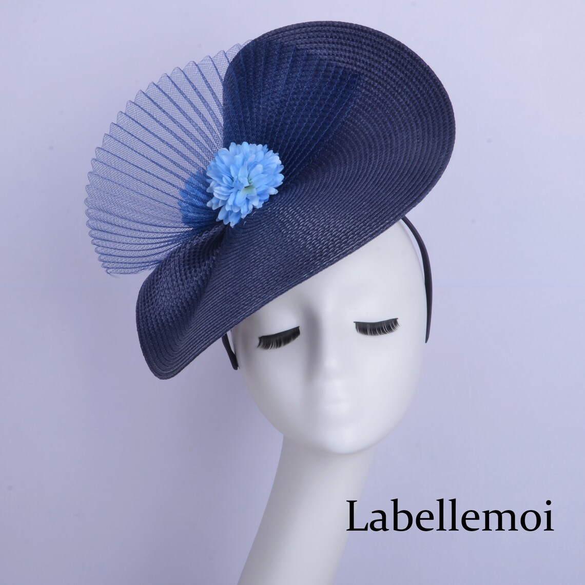Exclusive Navy Blue Fascinator Hat Saucer Hatinator Church Hat Etsy UK