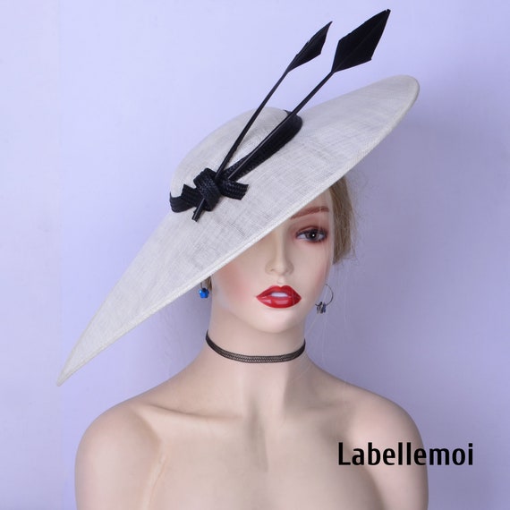 Ivory Sinamay Fascinator Hat: Royal Blue Bow, Kentucky Derby  display picture 3