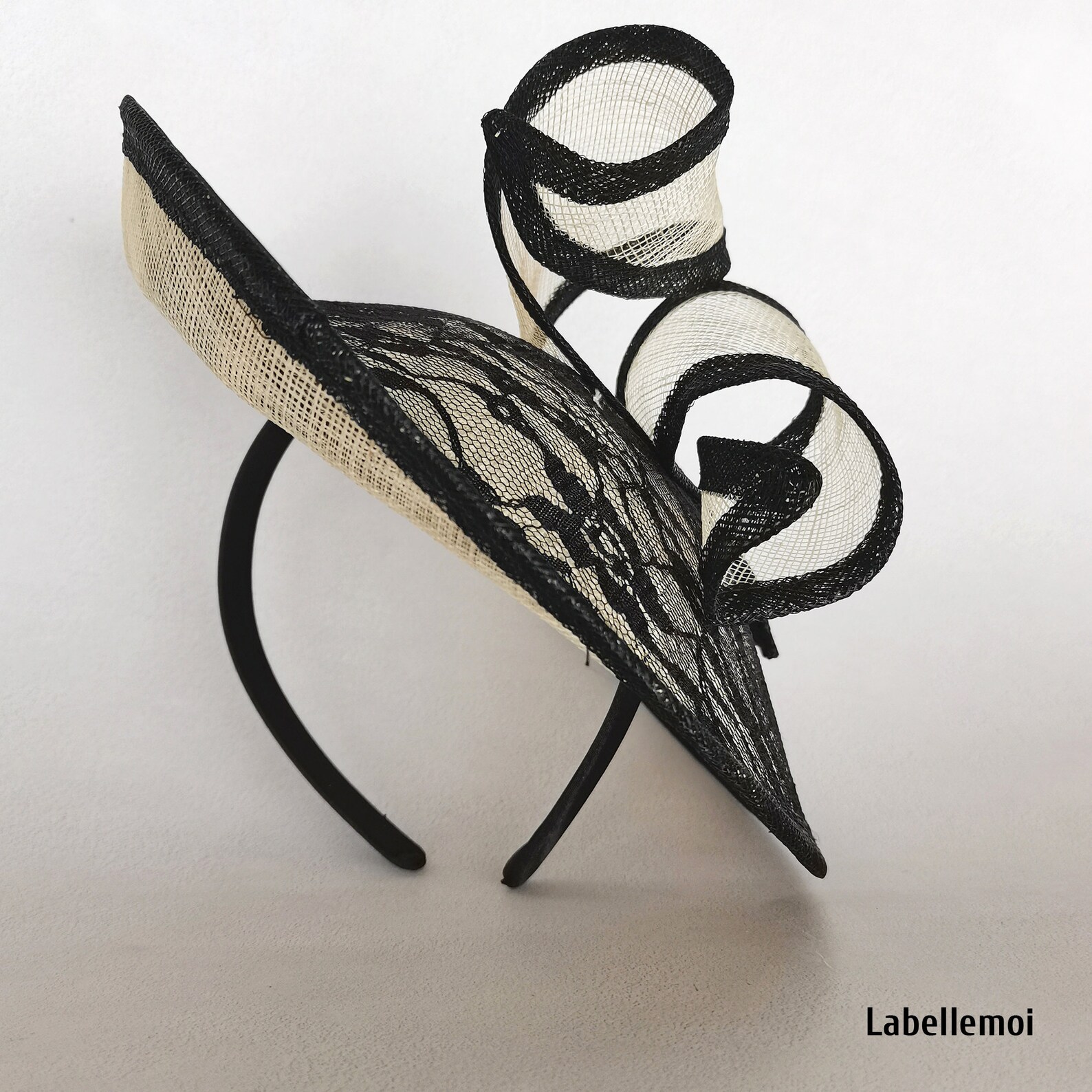 New Black/cream Lace Fascinator Sinamay Saucer Disc Hatinator Etsy