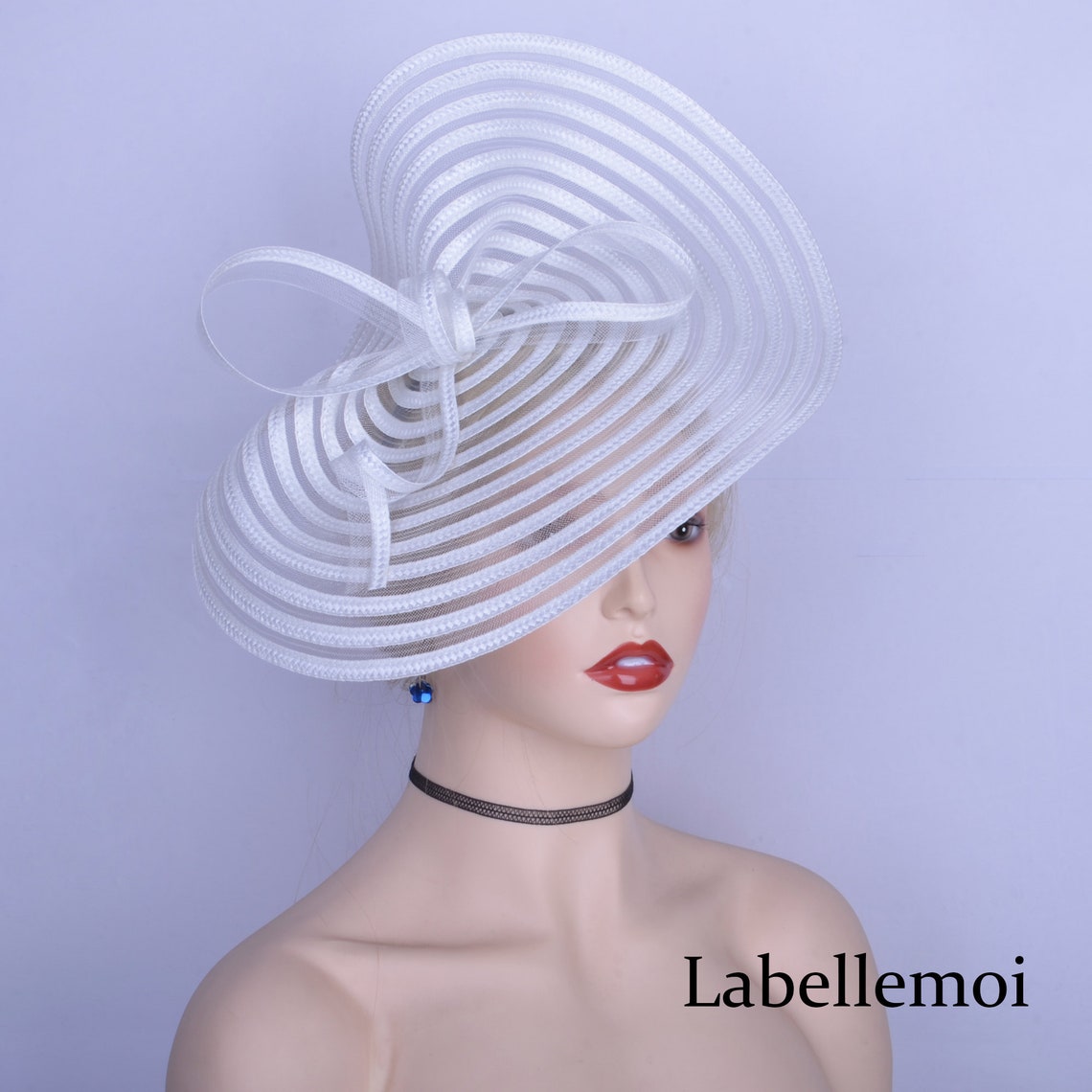 Exclusive White Fascinator Large Stripe Saucer Hatinator Etsy