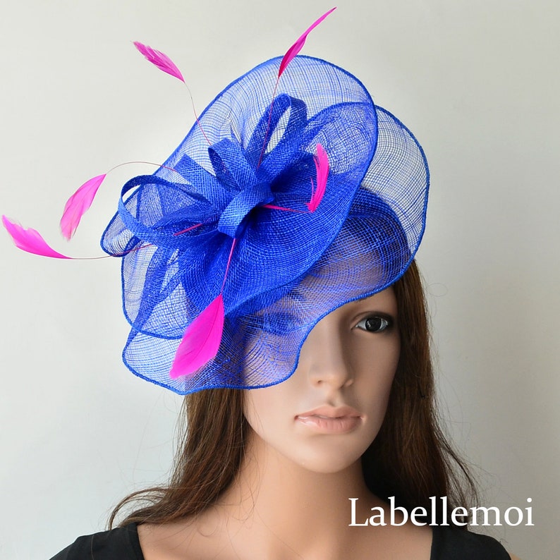 Cobalt Blue Fascinator Royal Hot Pink Fuschia Sinamay Etsy UK