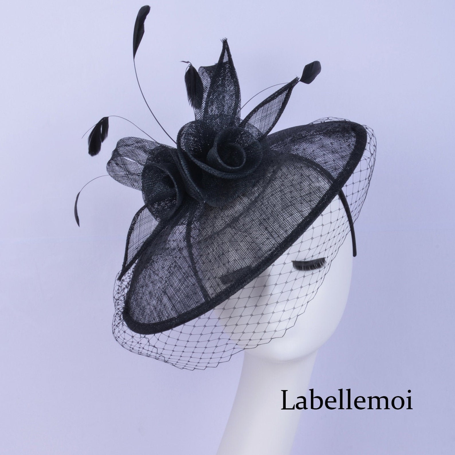 NEW Black Church Hat BIG Saucer Sinamay Fascinator Hat Derby Etsy