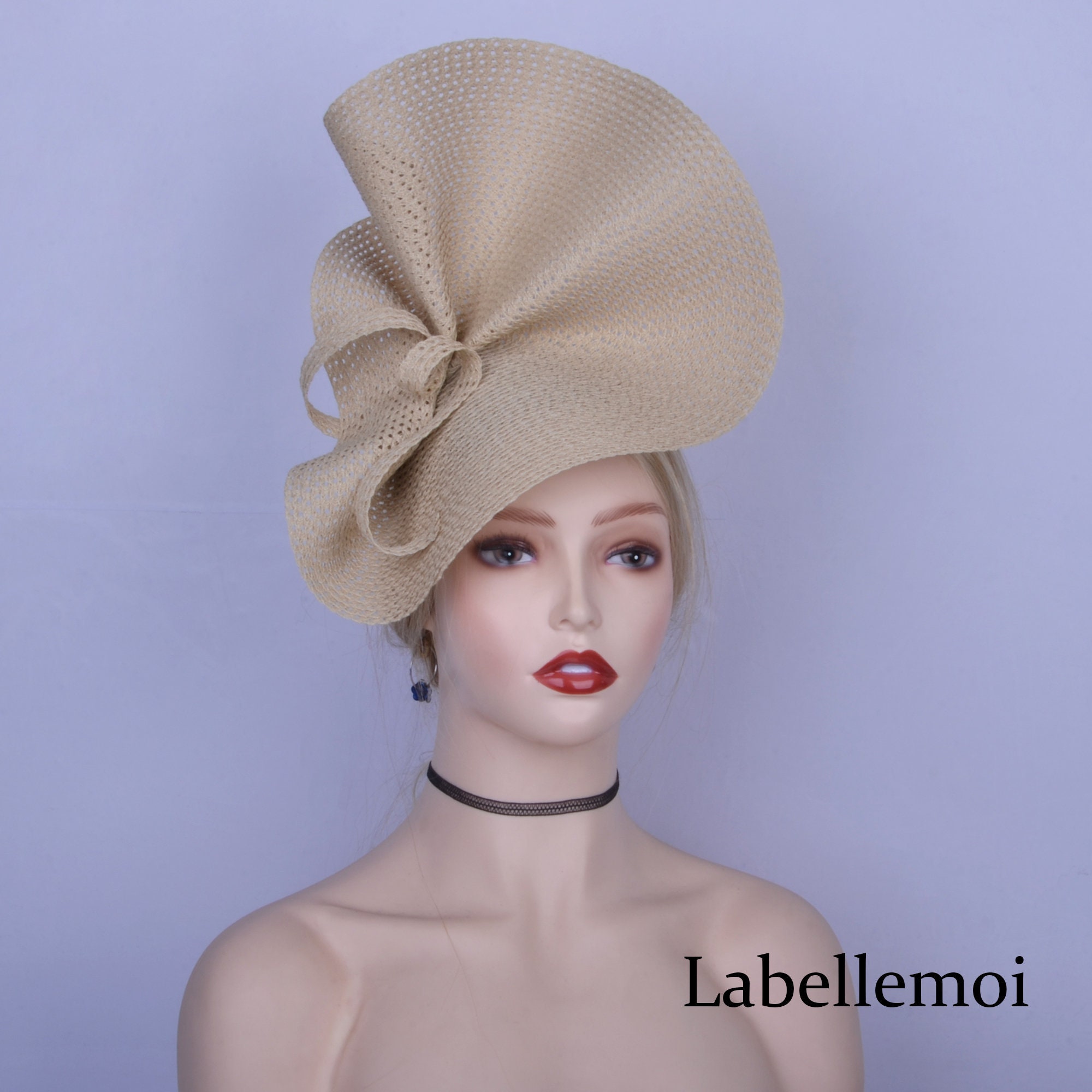 2461 Beige Wedding Bride Derby Fascinator Hat For Women Lady Hairband M22020( Champagne hat)Kentucky Derby hat, Wedding hat, Royal  main image 3