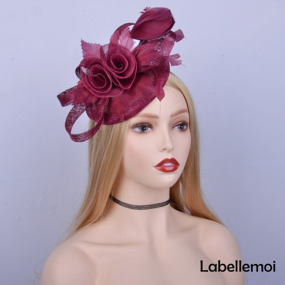 NEW Design Burgundy Wine Pillbox Fascinator Sinamay Base Hat  display picture 1