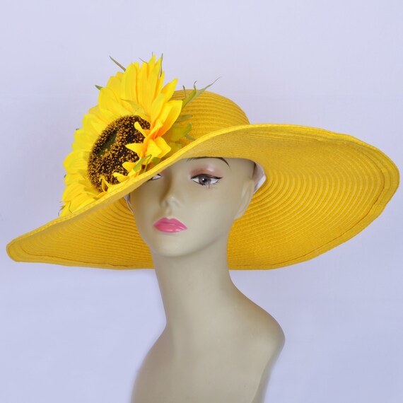 Harmony Womens Yellow Wide Brim Hat With Flower & Rhinestone Accents Harmony | Accessories | Harmony Womens Yellow Wide Brim Hat  main image 2