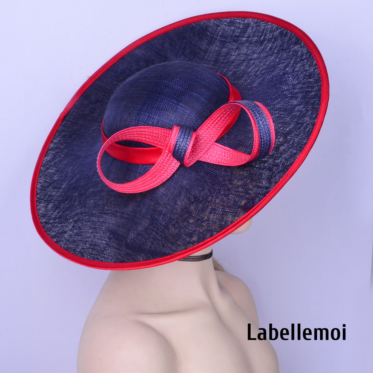 New Navy/red Derby Hat Extra Large Sinamay Fascinator Saucer Etsy
