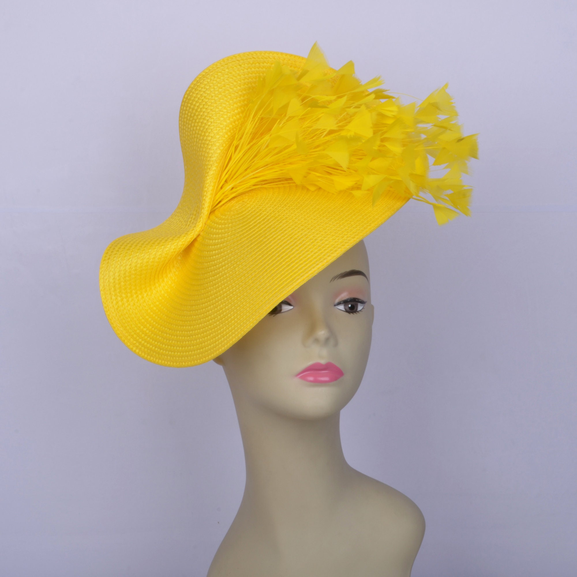 Elegant Yellow Feathered Women\'s Hat Extra Large Yellow Kentucky Derby Fascinator: Wedding, Tea  main image 4
