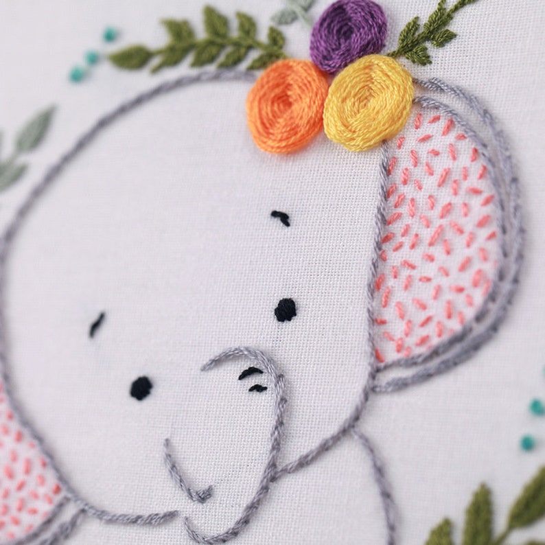 DIY Craft Cute Elephant Flower embroidery,Hoop Art,Hand Embroidery Art,Modern Embroidery Kit,Embroidery Pattern,Wall Decor,Home Decor,gifts