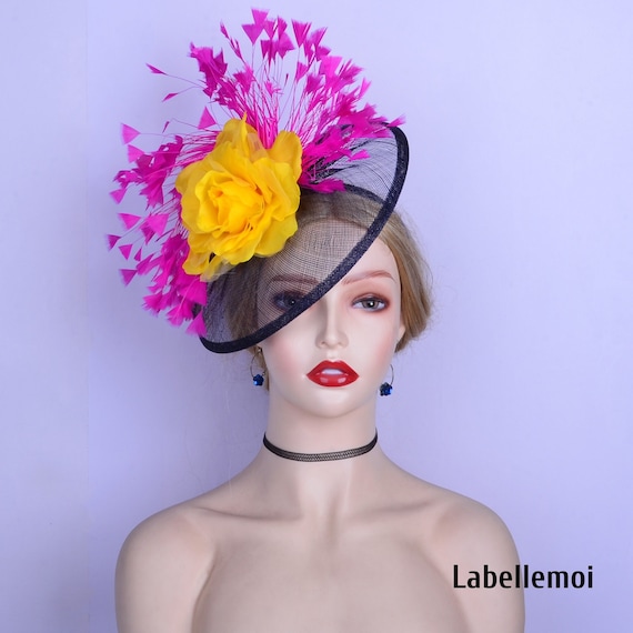 Navy and pink wedding hats discount