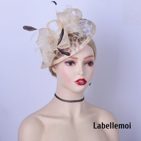 Natural/brown Fascinator Leopard Print Teardrop Sinamay  display picture 2
