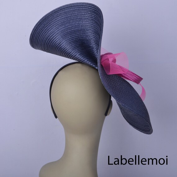 Large Navy Blue/fuchsia Pink Fascinator 
