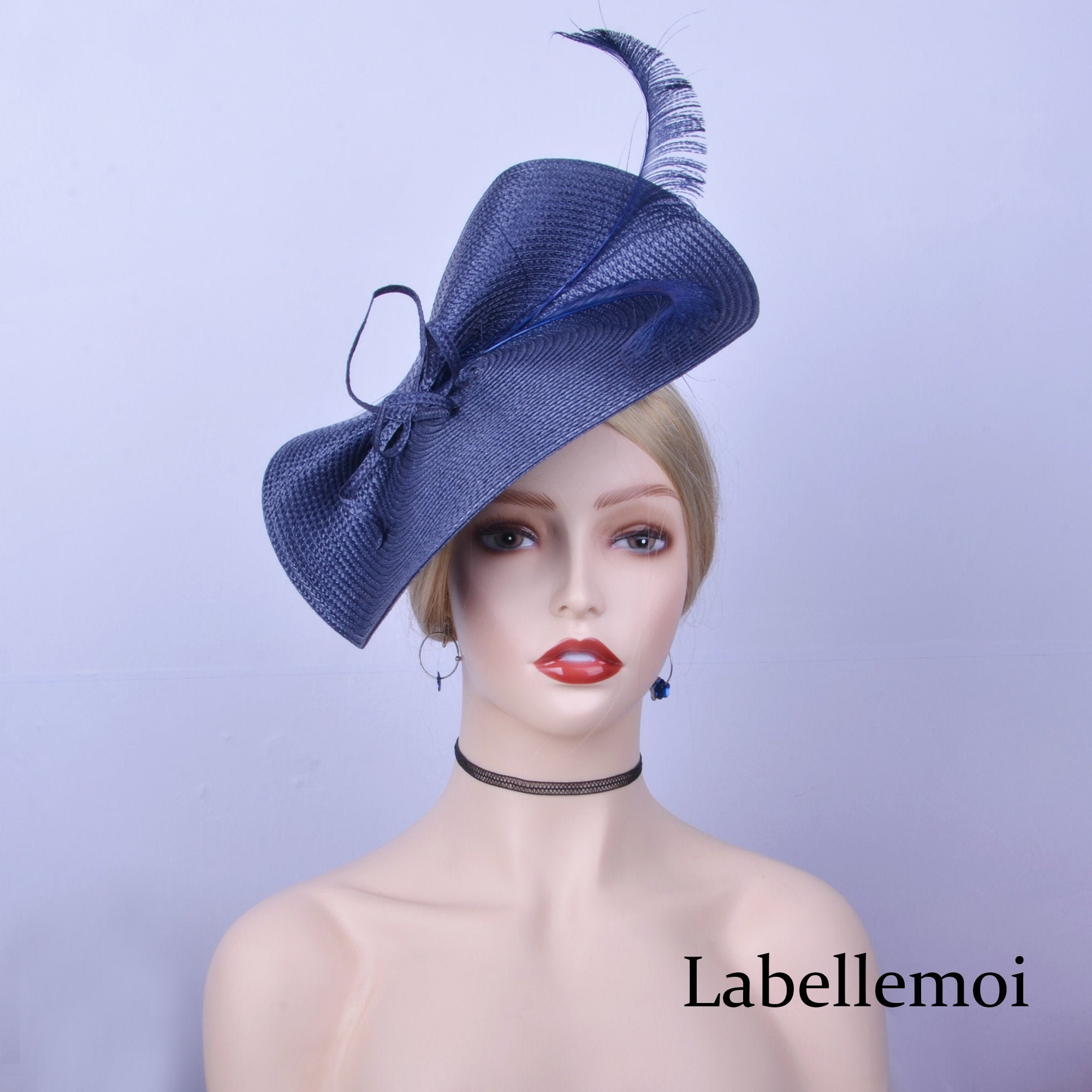 Exclusive design,navy blue sinamay disc fascinator hatinator Derby hat Ascot hat Royal Wedding hat Church hat fedora top hat w silk flower