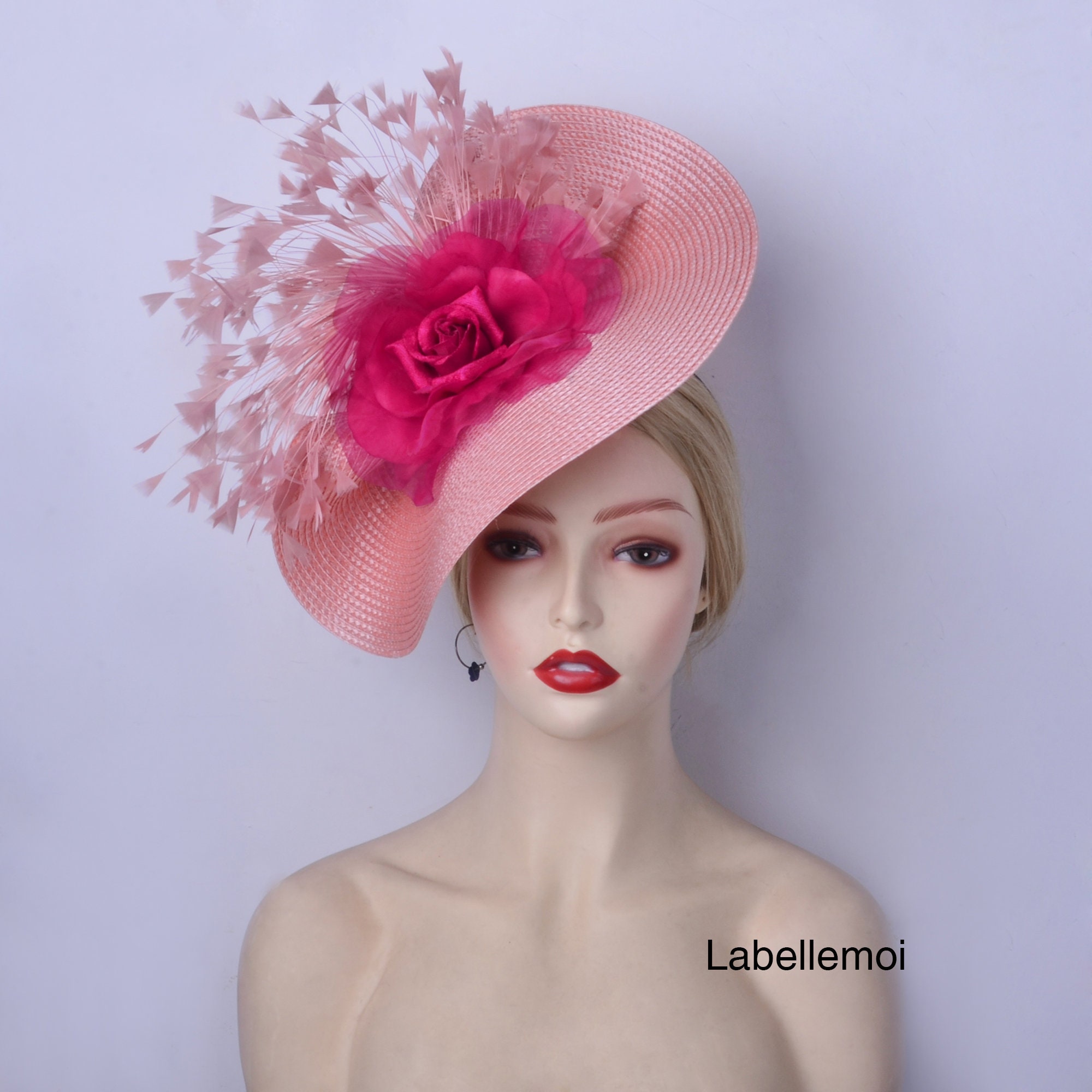 Fuvhsia Blossom Spectacle Derby Hat. Ooak New Black/fuchsia Fascinator Hat Hot Pink Disc Saucer  main image 2